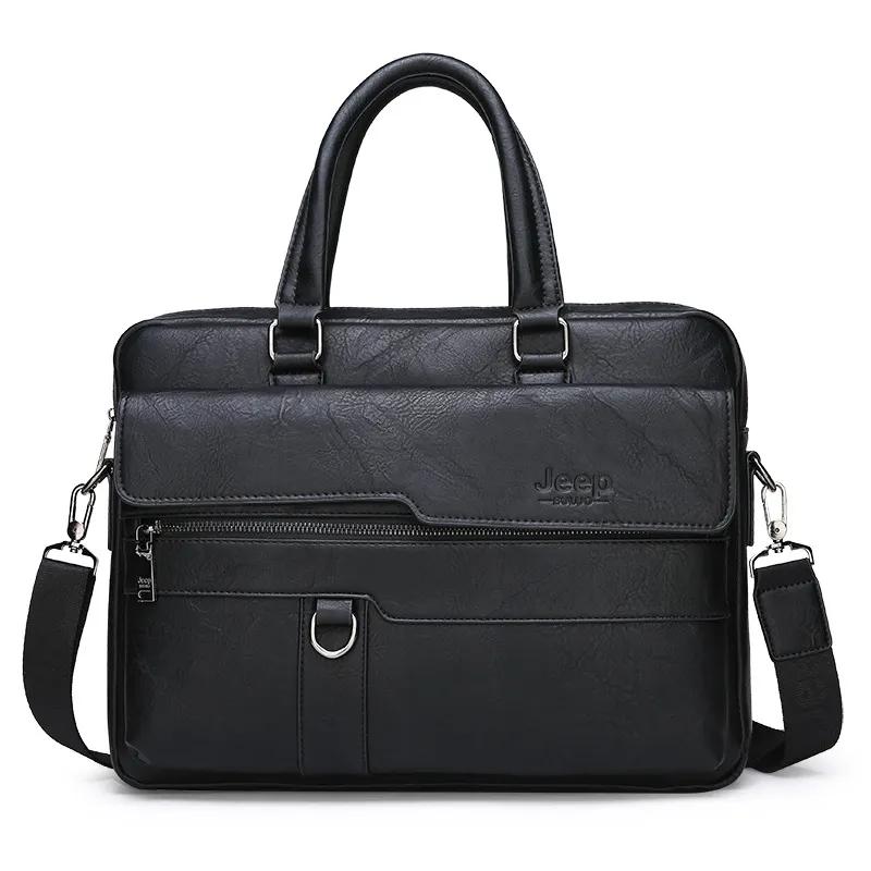 남성용 PU 가죽 숄더 메신저 가방, 사무실 핸드백, 14 인치 노트북 가방, 고품질 비즈니스 유명 브랜드, 새로운 디자인